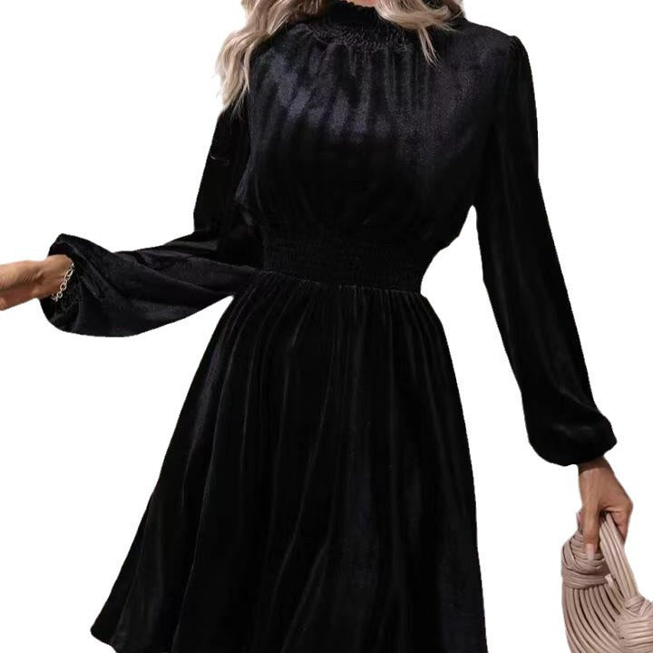 Wholesale Velvet Waist Fitting Long Sleeved Fashionable Dresses